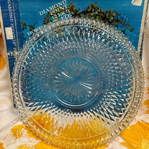 Vintage Indiana Glass Diamond Point Hostess Platter Serving Dish Jewelry Tray - Picture 6 of 7